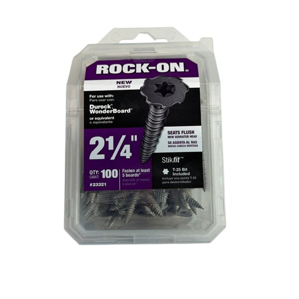 Rock-On 2-1/4” Cement Board Screws 100 Ct T25 Bit Included #23321 New